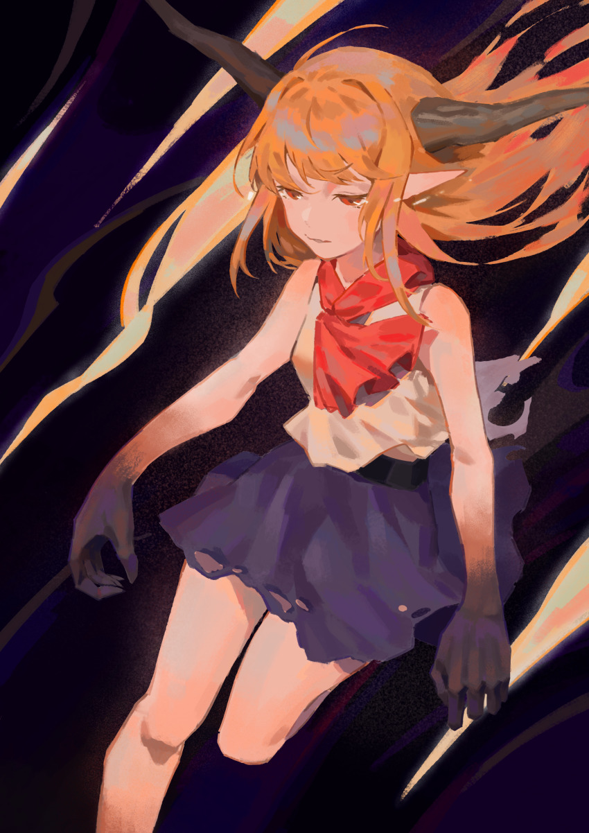 1girl, absurdres, bare_shoulders, belt, black_background, black_belt, blue_background, collar