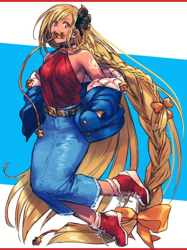 01rosso, 1girl, alternate_costume, bad_id, bad_pixiv_id, bare_shoulders, belt, blonde_hair