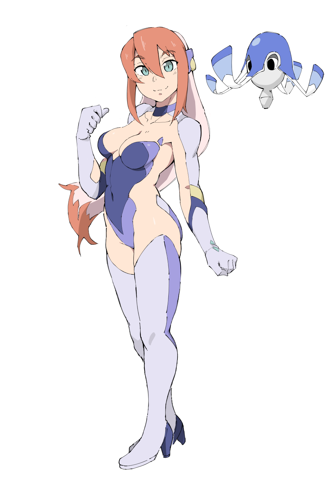 1girl, birdy_cephon_altera, blue_eyes, blue_leotard, boots, breasts, choker, cleavage