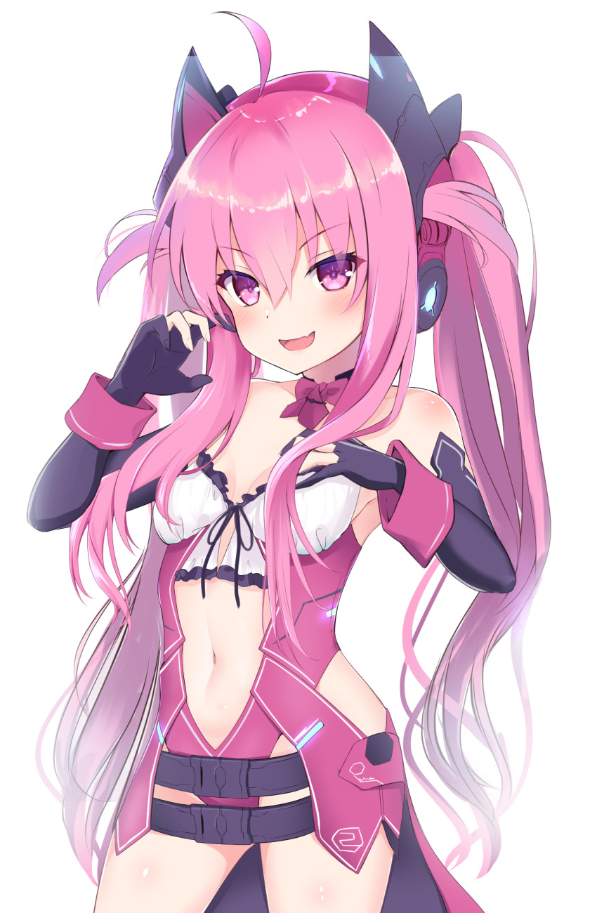 1girl, :d, ahoge, argentum_2o, bare_shoulders, bemani, black_gloves, bow