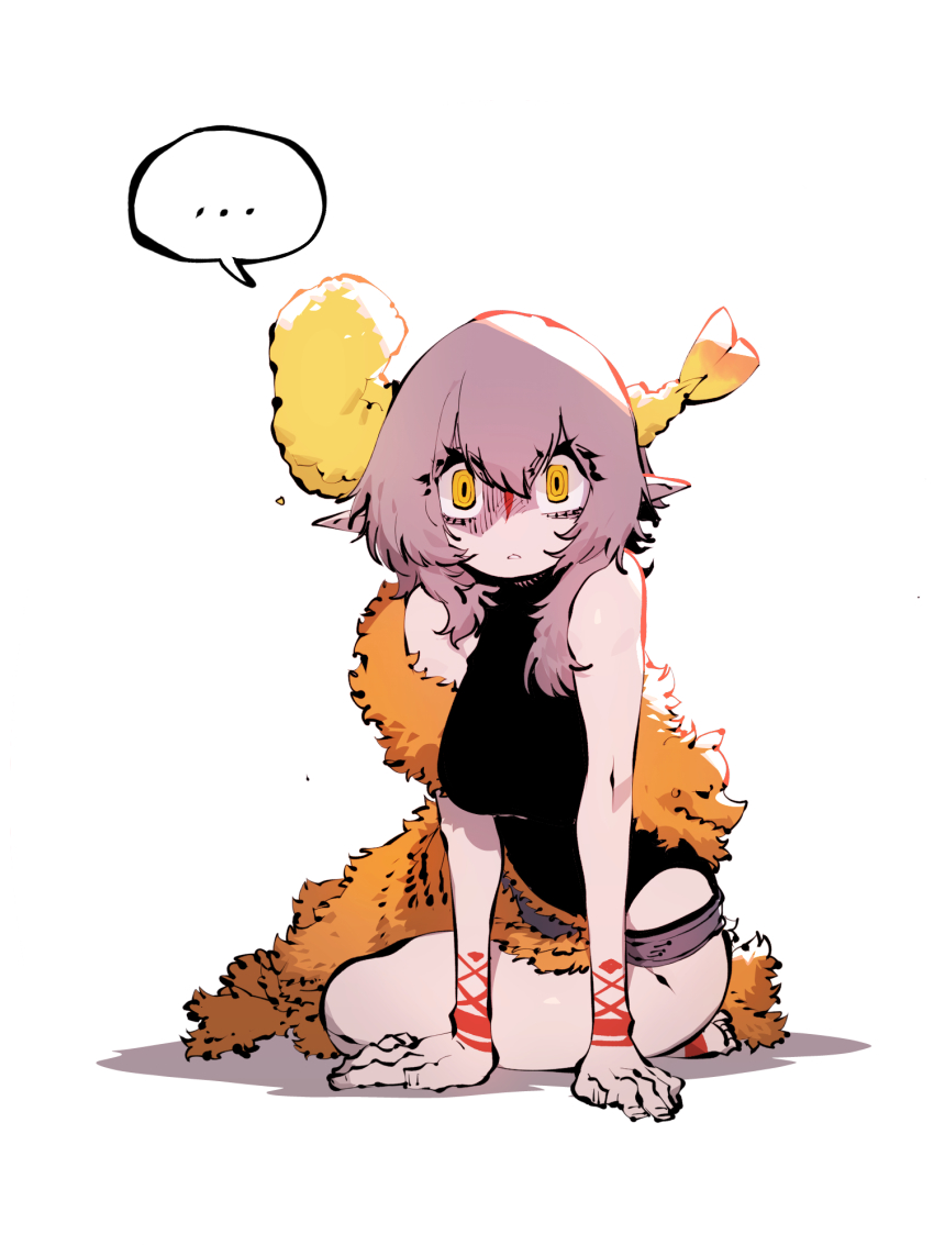 ..., 1girl, arm_support, axehorn_(ssambatea), bare_shoulders, black_shirt, breasts, food