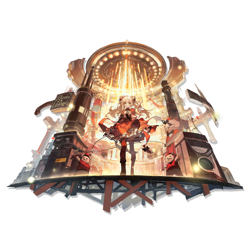 1girl, animal, arknights, asymmetrical_legwear, bear, black_boots, boots, cable