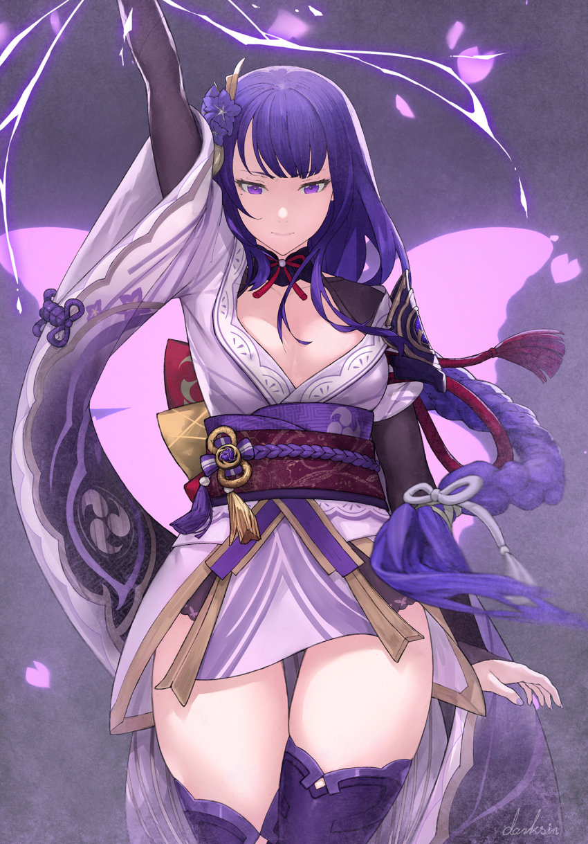 1girl, armor, artist_name, braid, breasts, cleavage, closed_mouth, coattails