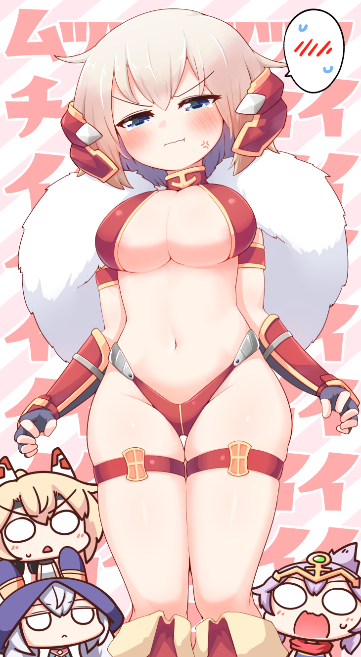 4girls, :<, :i, alternate_costume, anger_vein, animal_hood, arm_strap, armor, ayanami_(azur_lane), ayanami_(dynamic_kick!)_(azur_lane), azur_lane, bikini, bikini_armor, black_gloves, black_scarf, blonde_hair, blue_eyes, blush, boots, breasts, brown_hair, chibi, chibi_inset, circlet, cleavage, closed_mouth, commentary_request, cowboy_shot, embarrassed, fur_trim, gauntlets, gloves, groin, hair_between_eyes, half-closed_eyes, head_tilt, headband, headgear, high_ponytail, highres, hood, hood_up, javelin_(a_legend_is_born?!)_(azur_lane), javelin_(azur_lane), kado_(hametunoasioto), knee_boots, laffey_(azur_lane), laffey_(sleepageddon)_(azur_lane), large_breasts, long_hair, looking_at_viewer, multiple_girls, navel, o_o, open_mouth, ponytail, purple_hair, rabbit_hood, red_bikini, red_footwear, red_scarf, scarf, short_hair, sidelocks, skindentation, solo_focus, spoken_blush, standing, starter_squad_(azur_lane), stomach, sweat, swimsuit, tears, thigh_gap, thigh_strap, translation_request, twintails, white_hair, z23_(azur_lane), z23_(upgrade_failure?!)_(azur_lane)