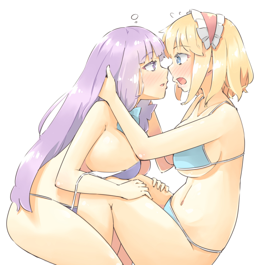 2girls, alice_margatroid, arnest, bare_arms, bare_legs, bare_shoulders, bikini, blonde_hair