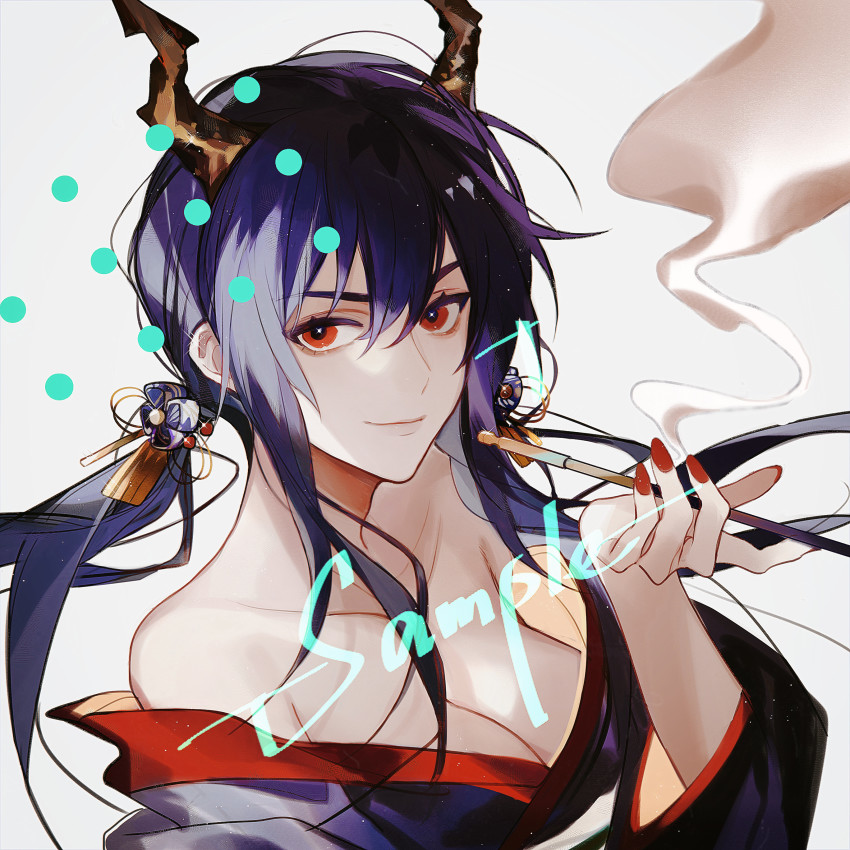 1girl, absurdres, arknights, breasts, ch'en_(arknights), cleavage, closed_mouth, ez_1011