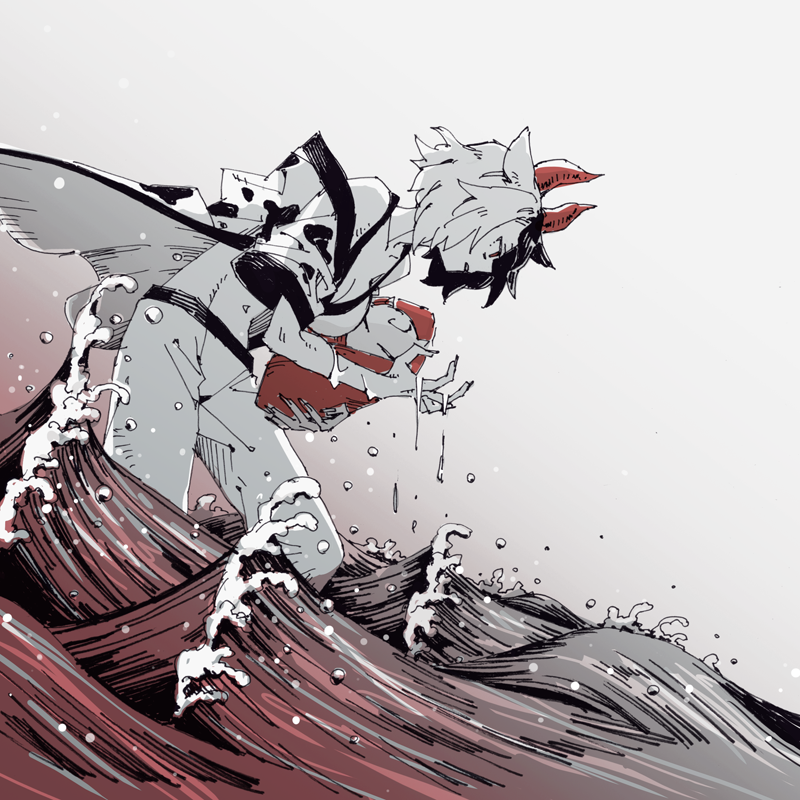 1girl, animal_ears, animal_print, asahi_(uwa), black_hair, breasts, cleavage, commentary_request