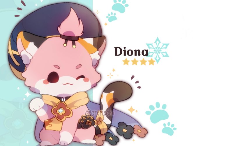 >_o, cat, character_name, cremechii, diona_(genshin_impact), fur, genshin_impact, no_humans, solo