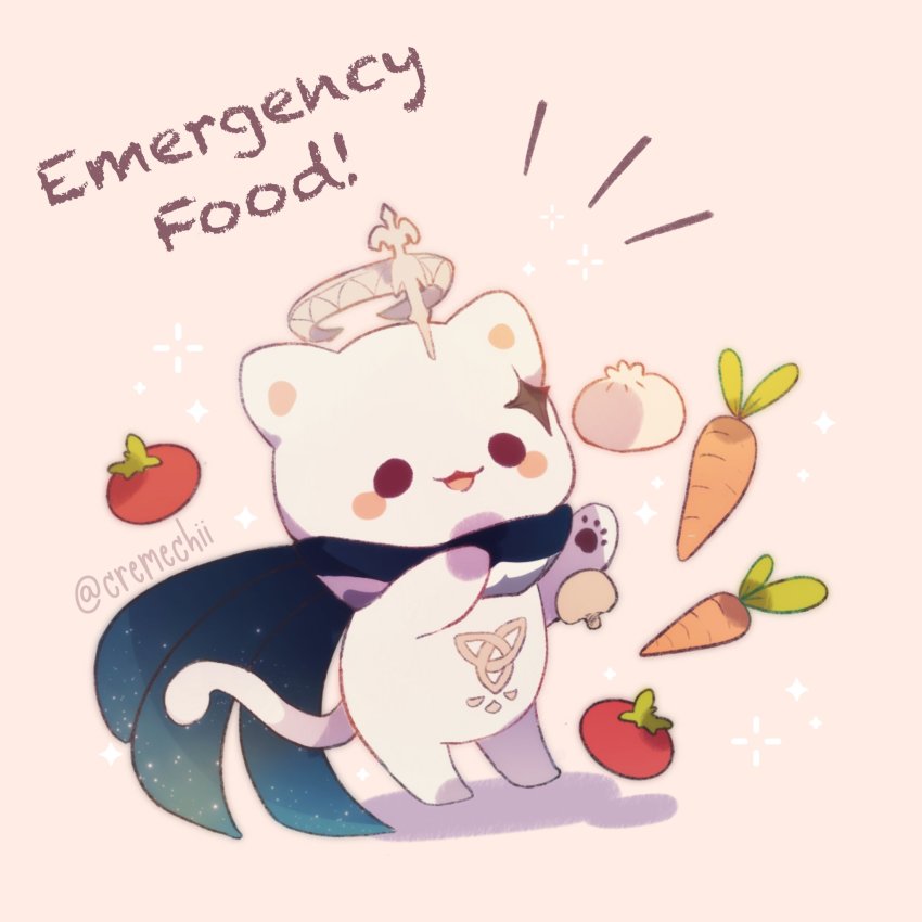 artist_name, cat, cremechii, fur, genshin_impact, highres, no_humans, paimon_(genshin_impact)