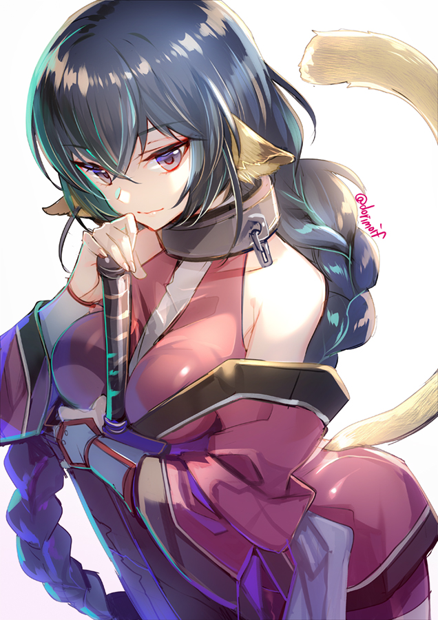 1girl, absurdly_long_hair, animal_ears, aquaplus, bad_id, bad_twitter_id, bare_shoulders, blue_eyes