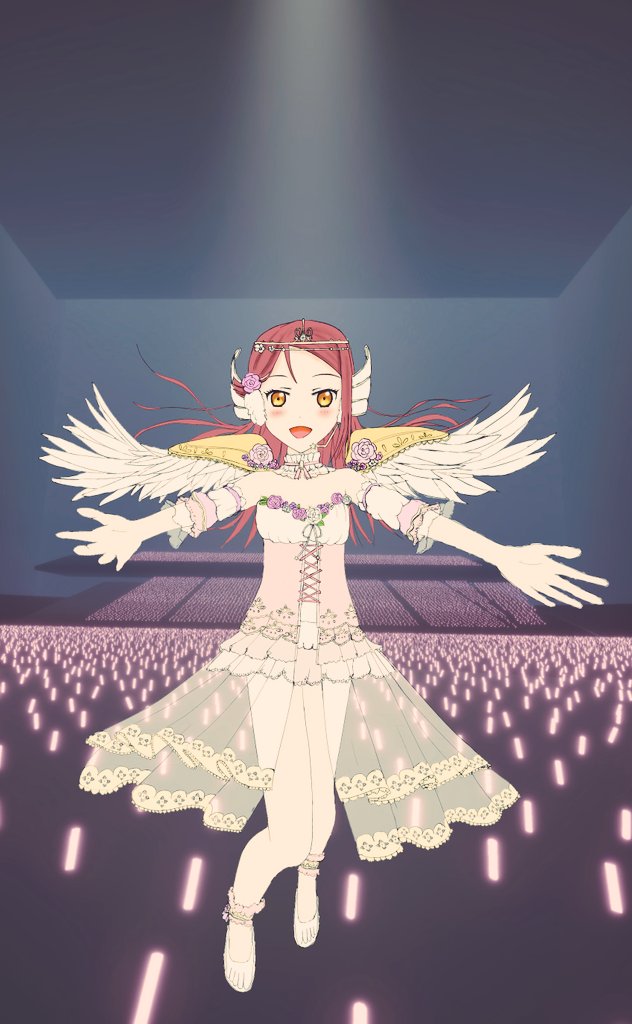 1girl, alternate_costume, alternate_hairstyle, angel_wings, aqua_skirt, artist_name, artist_request, bare_legs