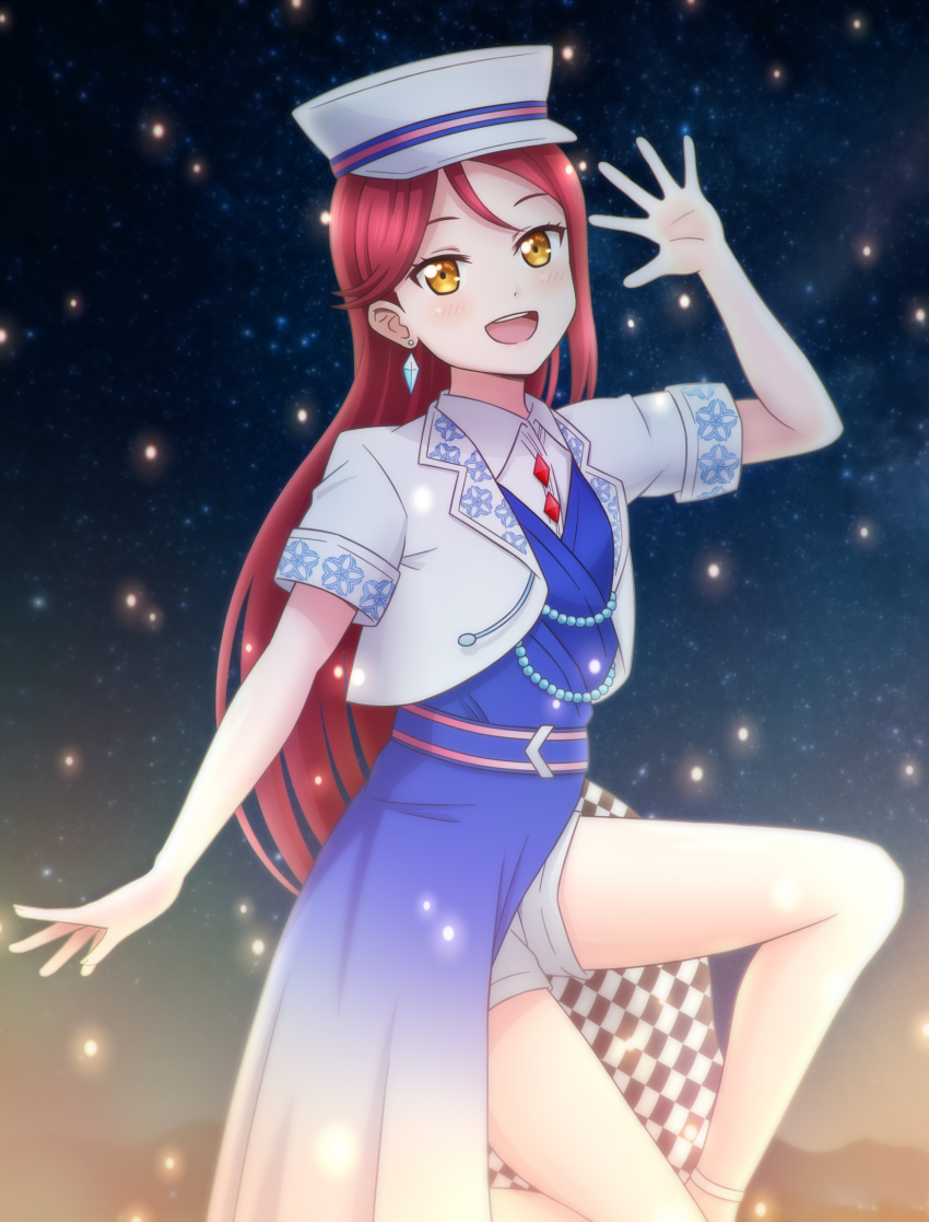 1girl, artist_name, artist_request, bare_legs, belt, blue_belt, blue_skirt, blush