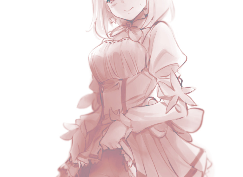 1girl, akirara_(ishiyumi), blush, breasts, clothes_lift, dress, dress_lift, earrings