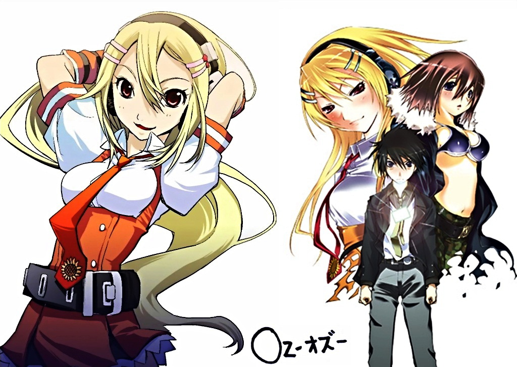 1boy, 2girls, arms_up, belt, bikini, bikini_top_only, black_eyes, black_hair