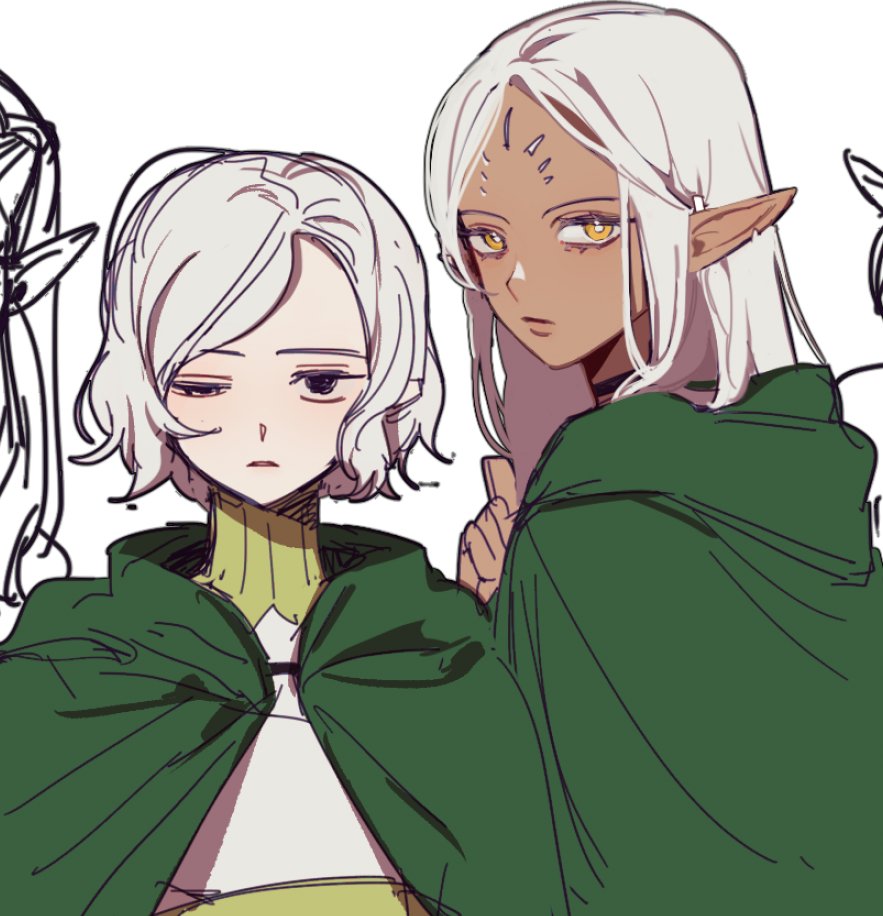 1boy, 1girl, bad_id, bad_twitter_id, black_choker, black_eyes, bright_pupils, cape