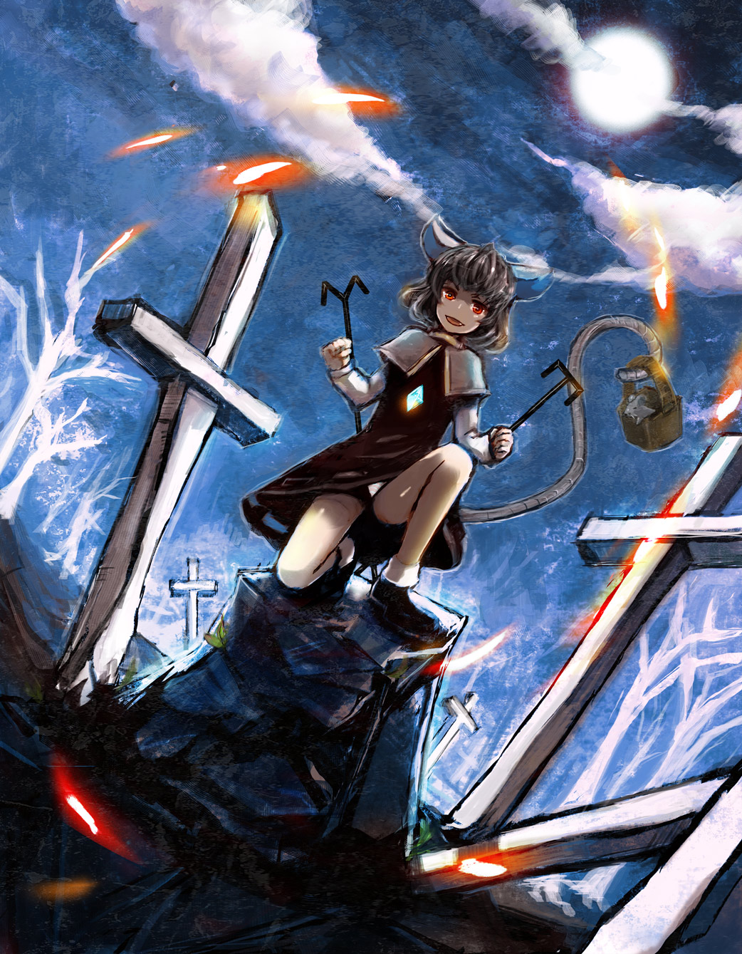 1girl, animal_ears, bad_id, basket, female_focus, grey_hair, highres, ibitsu