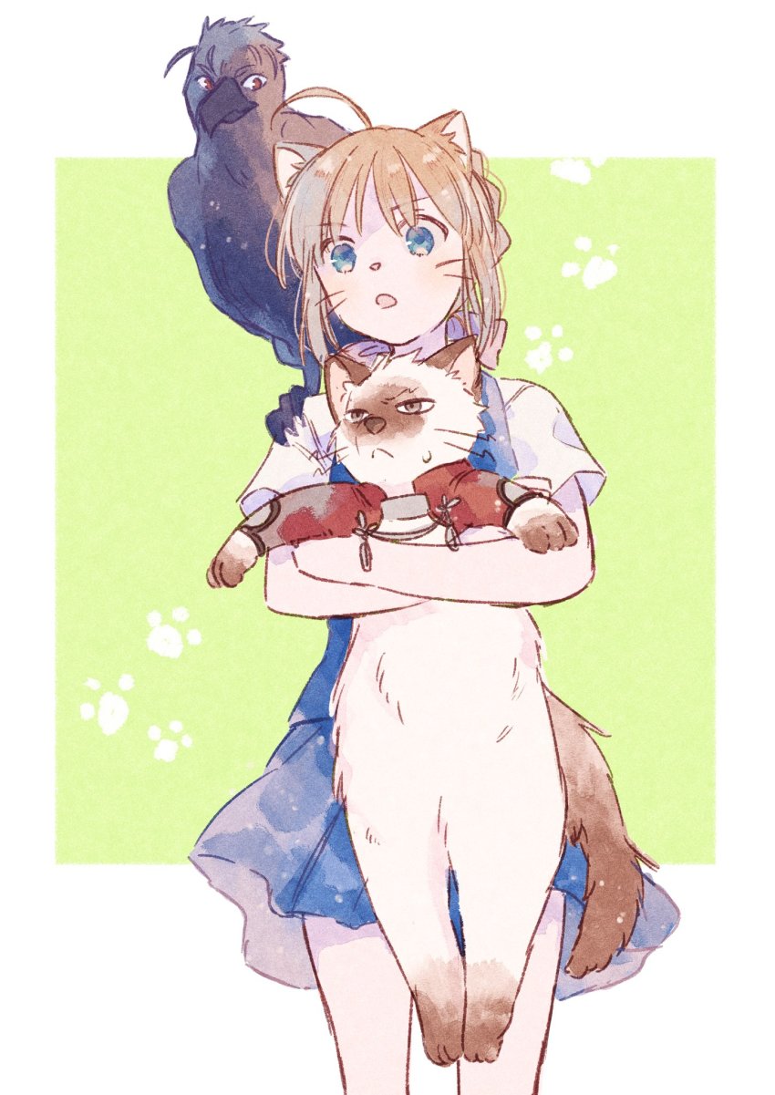 1girl, 2others, :o, ahoge, alternate_costume, animal, animalization, archer_(fate)