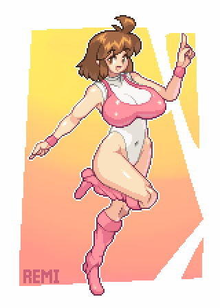 1girl, boots, breasts, brown_hair, hissatsu_pachinko_collection, large_breasts, leotard, lowres