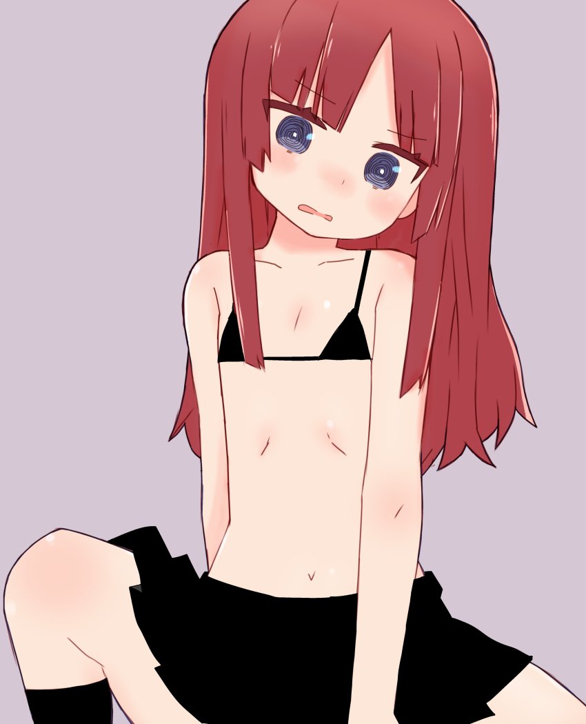 1girl, absurdres, bikini, bikini_top_only, black_skirt, blush, female_focus, flat_chest