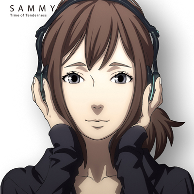 00s, 1girl, brown_hair, close-up, eve_no_jikan, female_focus, grey_eyes, headphones