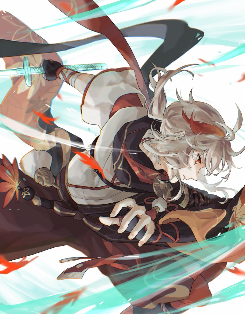 1boy, ahoge, armor, bandaged_arm, bandages, black_boots, black_gloves, black_shorts