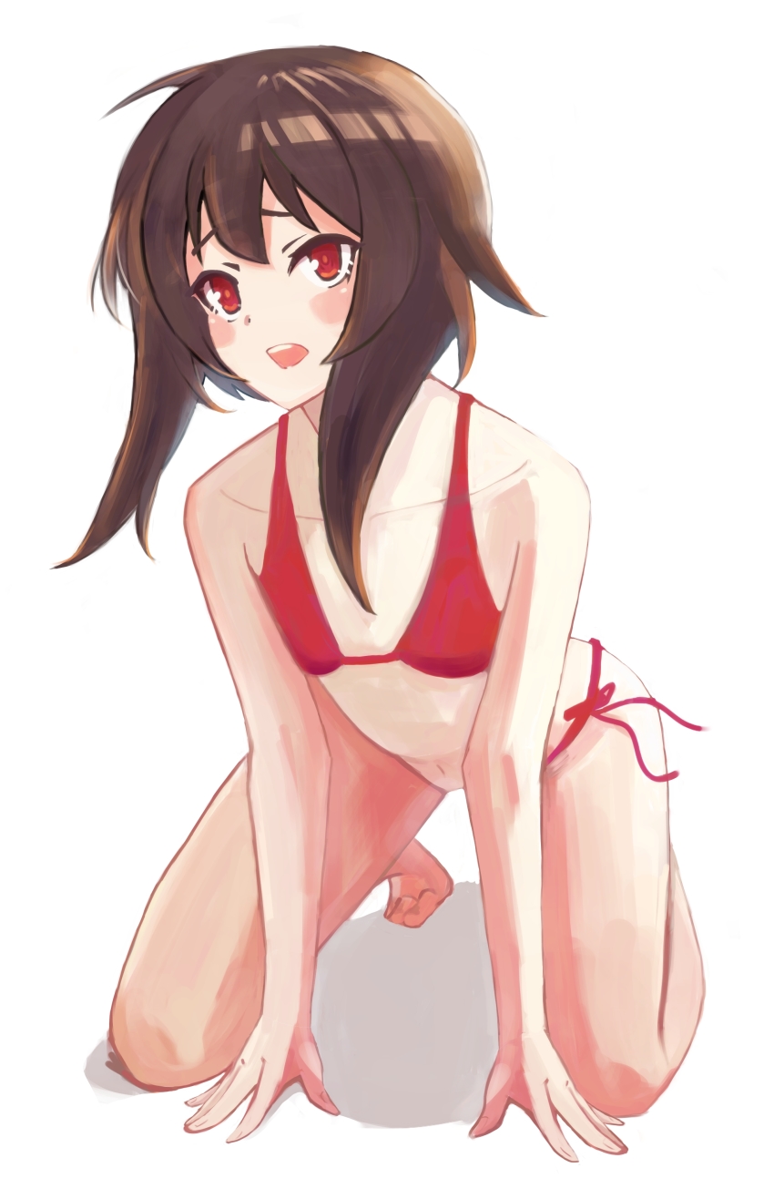 1girl, absurdres, all_fours, arm_support, bad_id, bad_pixiv_id, bare_shoulders, bikini