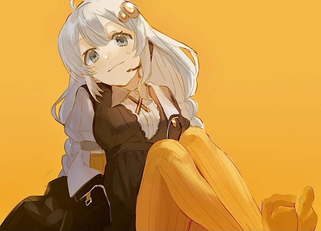 1girl, :3, arm_support, barefoot, black_coat, black_dress, blue_eyes, braid