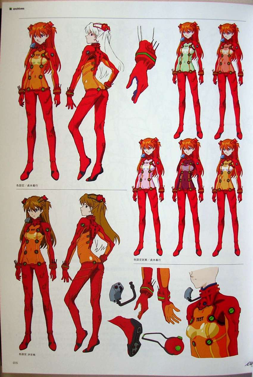 1girl, alternate_color, artbook, ass, blue_eyes, bodysuit, breasts, brown_hair