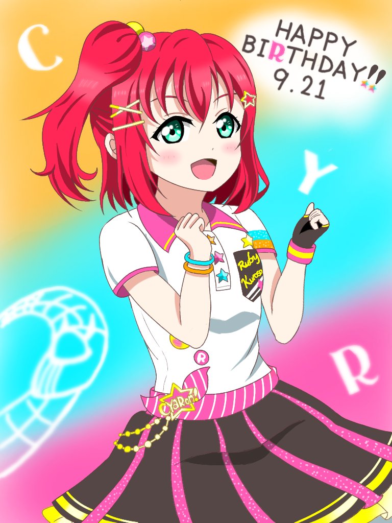 1girl, alternate_hairstyle, aqua_eyes, artist_name, artist_request, black_gloves, black_skirt, blush