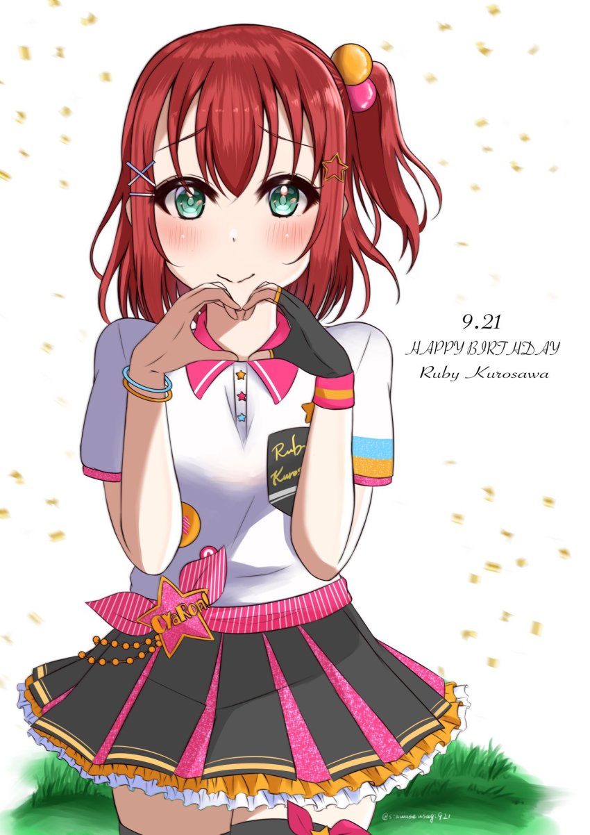 1girl, alternate_hairstyle, aqua_eyes, artist_name, artist_request, black_gloves, black_legwear, black_skirt