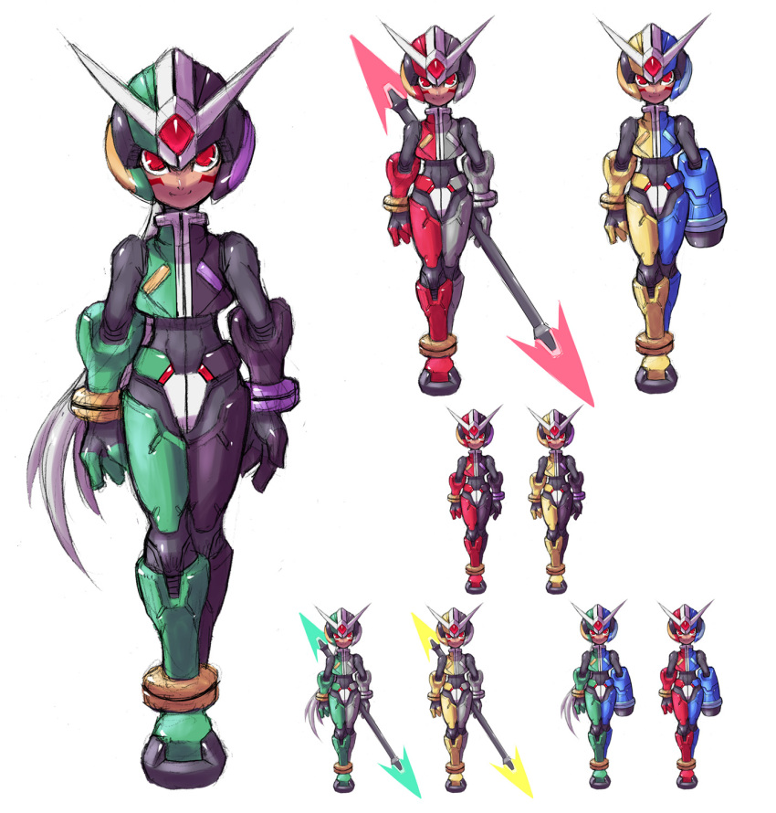 1boy, armor, black_bodysuit, bodysuit, capcom, cosplay, crossover, epic, go!, helmet, highres, kamen_rider, kamen_rider_double, kamen_rider_double_(cosplay), kamen_rider_w, long_hair, mega_man_(series), mega_man_zero_(series), parody, red_eyes, white_hair