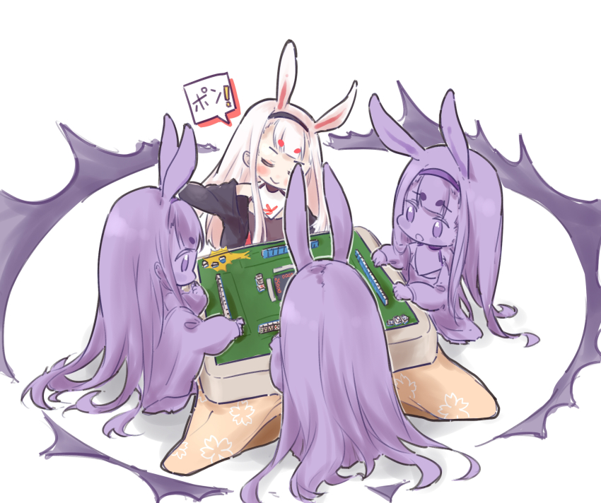 4girls, animal_ears, aura, azur_lane, clone, highres, kotatsu, long_hair