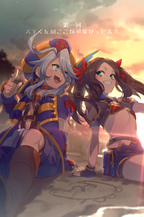 1girl, aged_down, bikini, blue_shorts, blush, breasts, brown_gloves, brown_hair