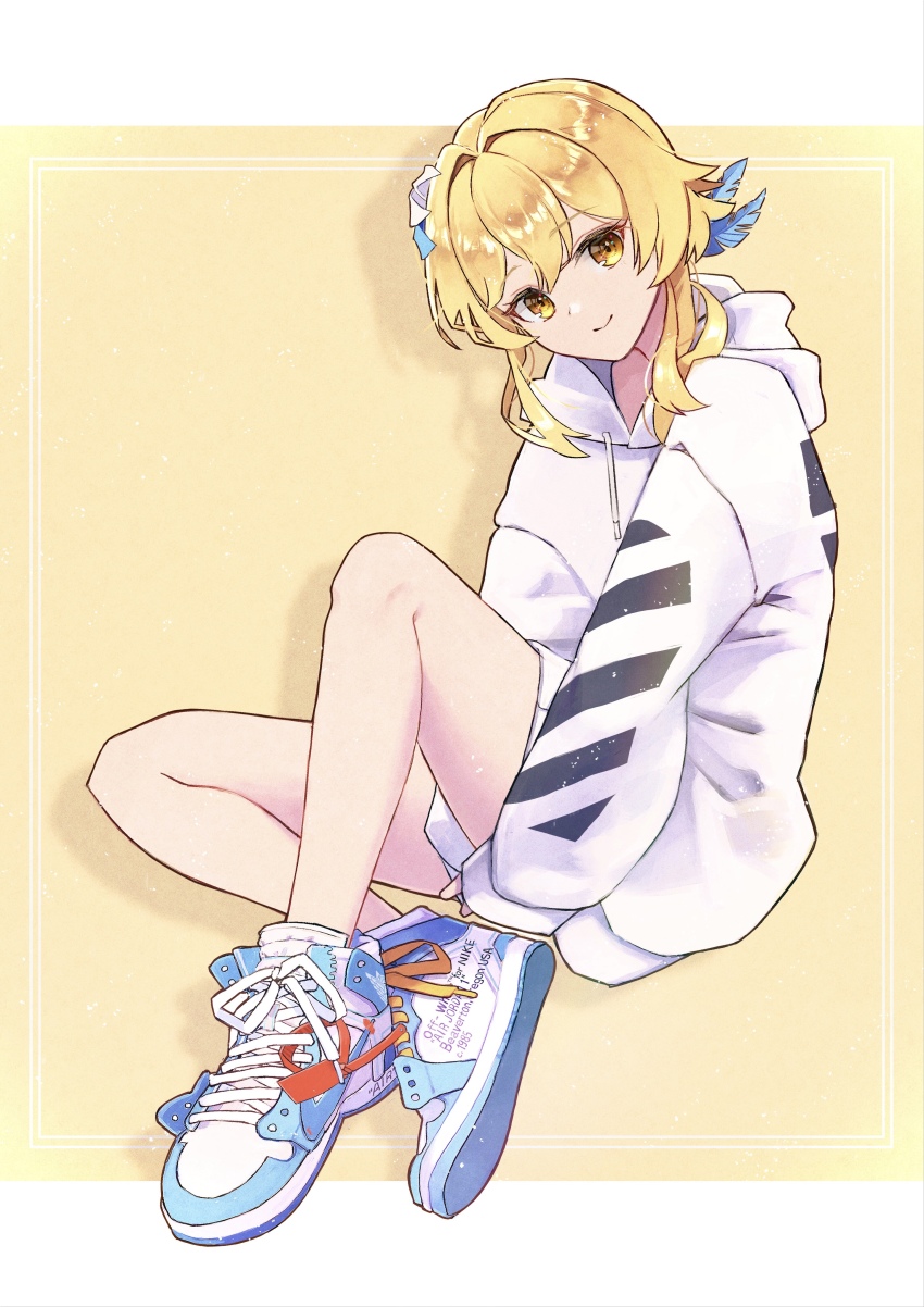 1girl, absurdres, air_jordan, air_jordan_1, alternate_costume, ass, blonde_hair, casual
