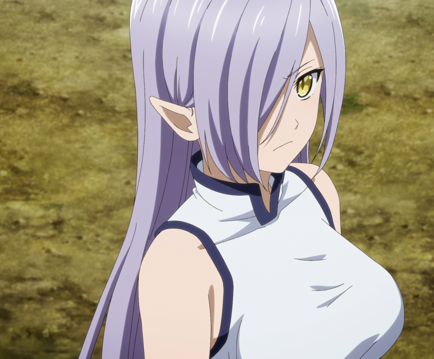 1girl, breasts, hair_over_one_eye, highres, large_breasts, long_hair, looking_at_viewer, meki_(peach_boy_riverside)