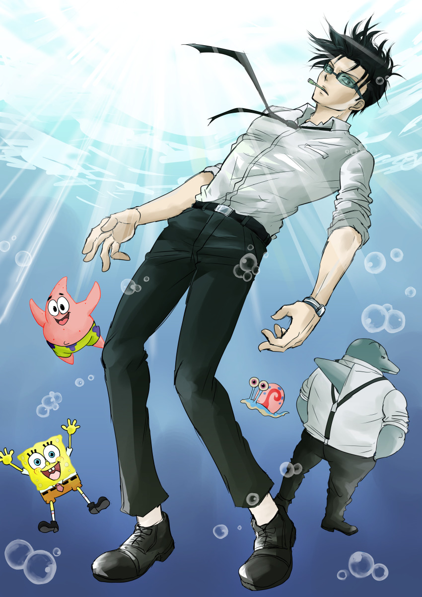 5boys, absurdres, barikoji, belt, belt_buckle, black_belt, black_footwear, black_hair