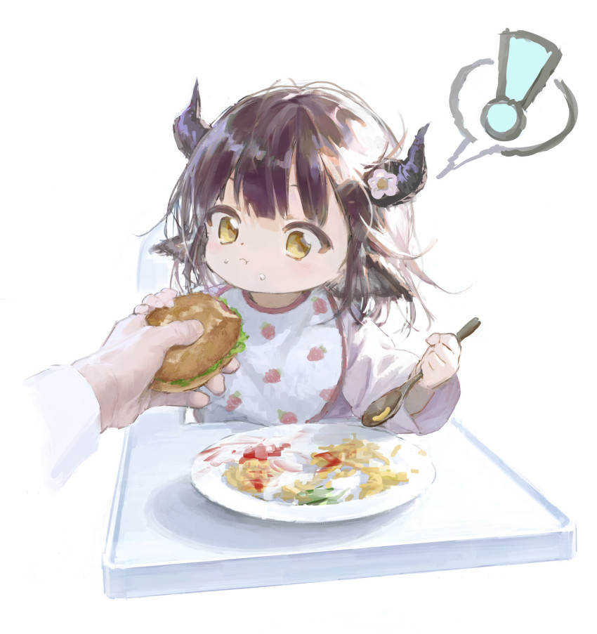 !, 1girl, :i, aged_down, animal_ears, arknights, baby, bib