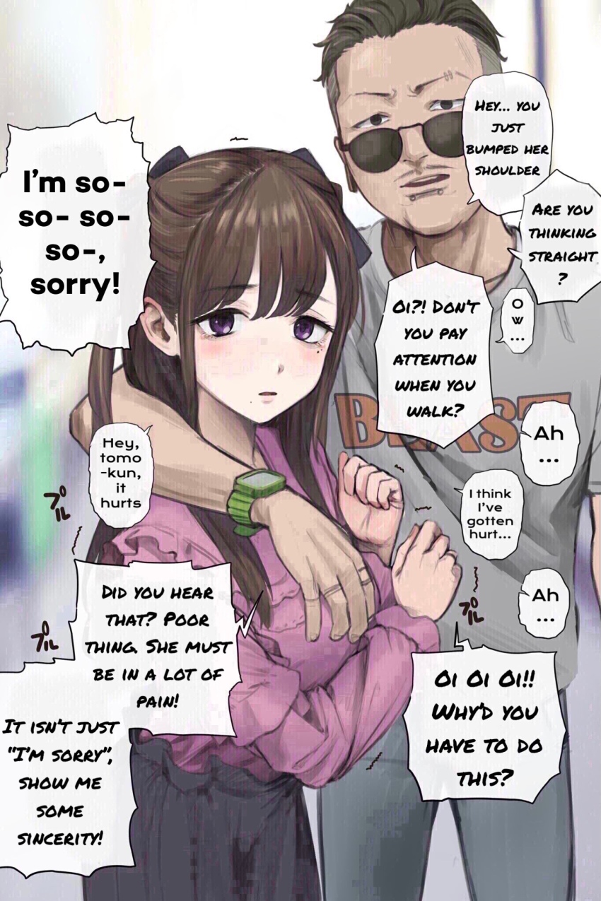 1boy, 1girl, commentary, couple, english_commentary, english_text, hard-translated, highres