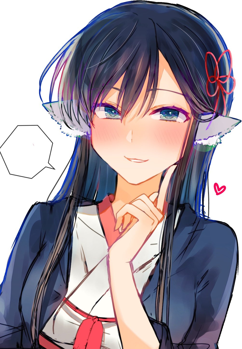 1girl, animal_ears, aqua_eyes, aquaplus, black_hair, blush, breasts, eyelashes