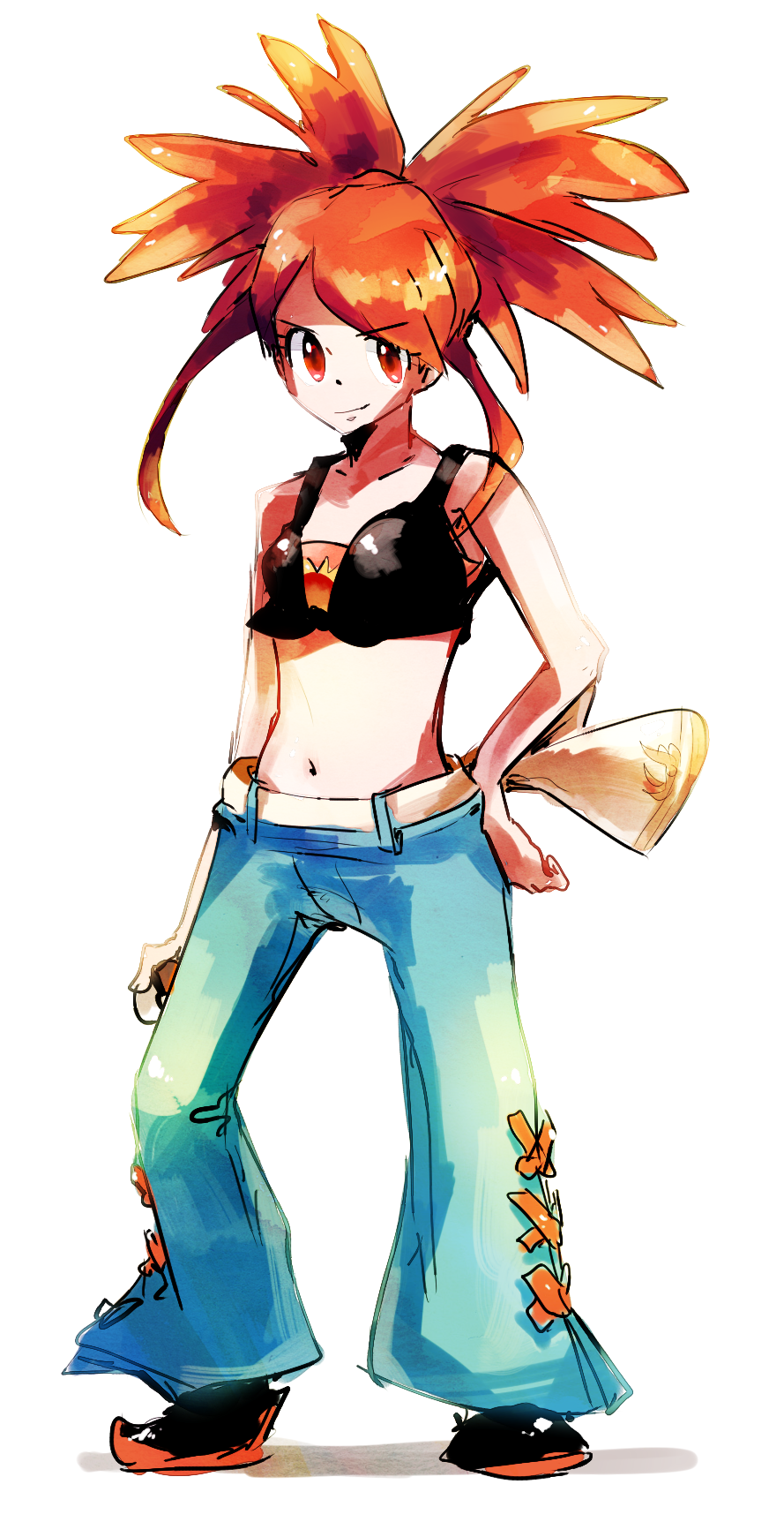 1girl, arm_at_side, armpits, artist_request, bare_shoulders, belt, black_footwear, black_tank_top