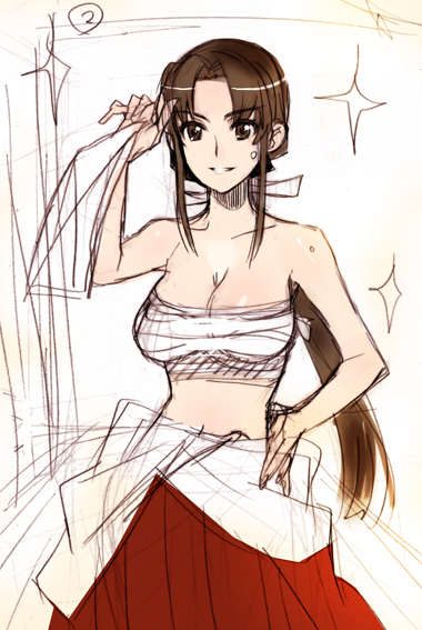 00s, breasts, brown_hair, kage_kara_mamoru!, large_breasts, long_hair, madara_sai, mapputatsu_tsubaki