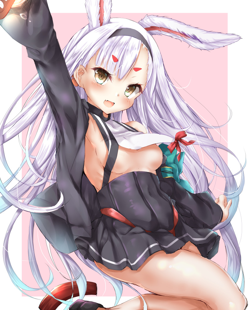 1girl, :d, absurdres, animal_ears, arm_up, armpits, azur_lane, bikini