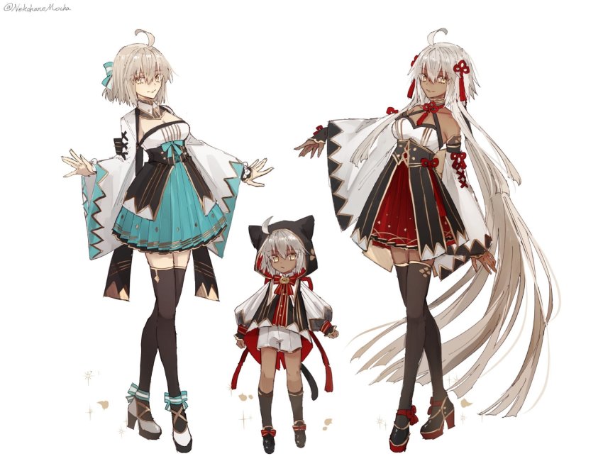 3girls, ahoge, bow, dark-skinned_female, dark_skin, fate/grand_order, fate_(series), hair_bow