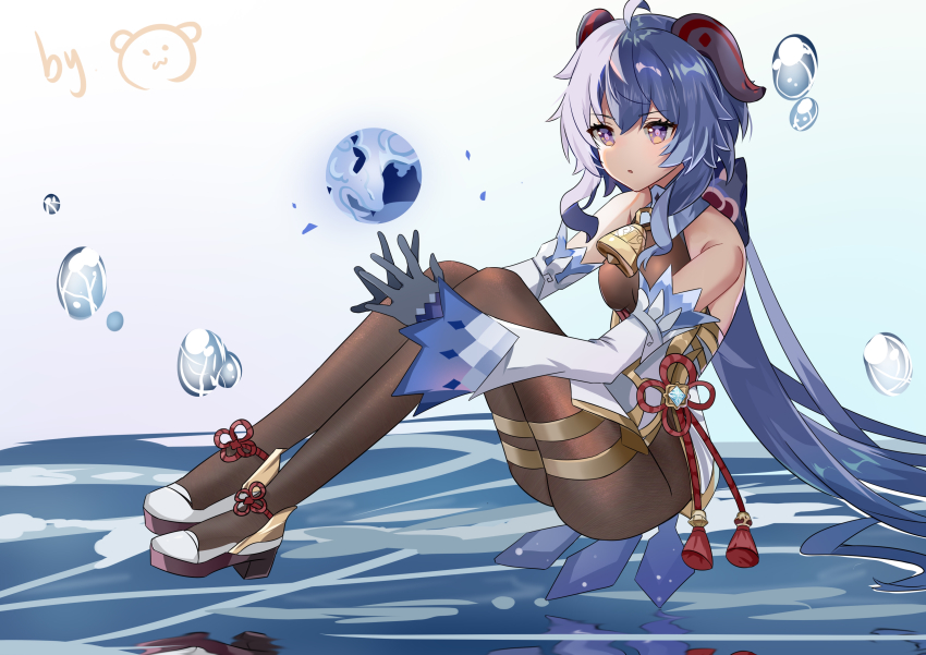 1girl, abby_riddle, absurdres, ahoge, bare_shoulders, bell, black_bodysuit, blue_hair