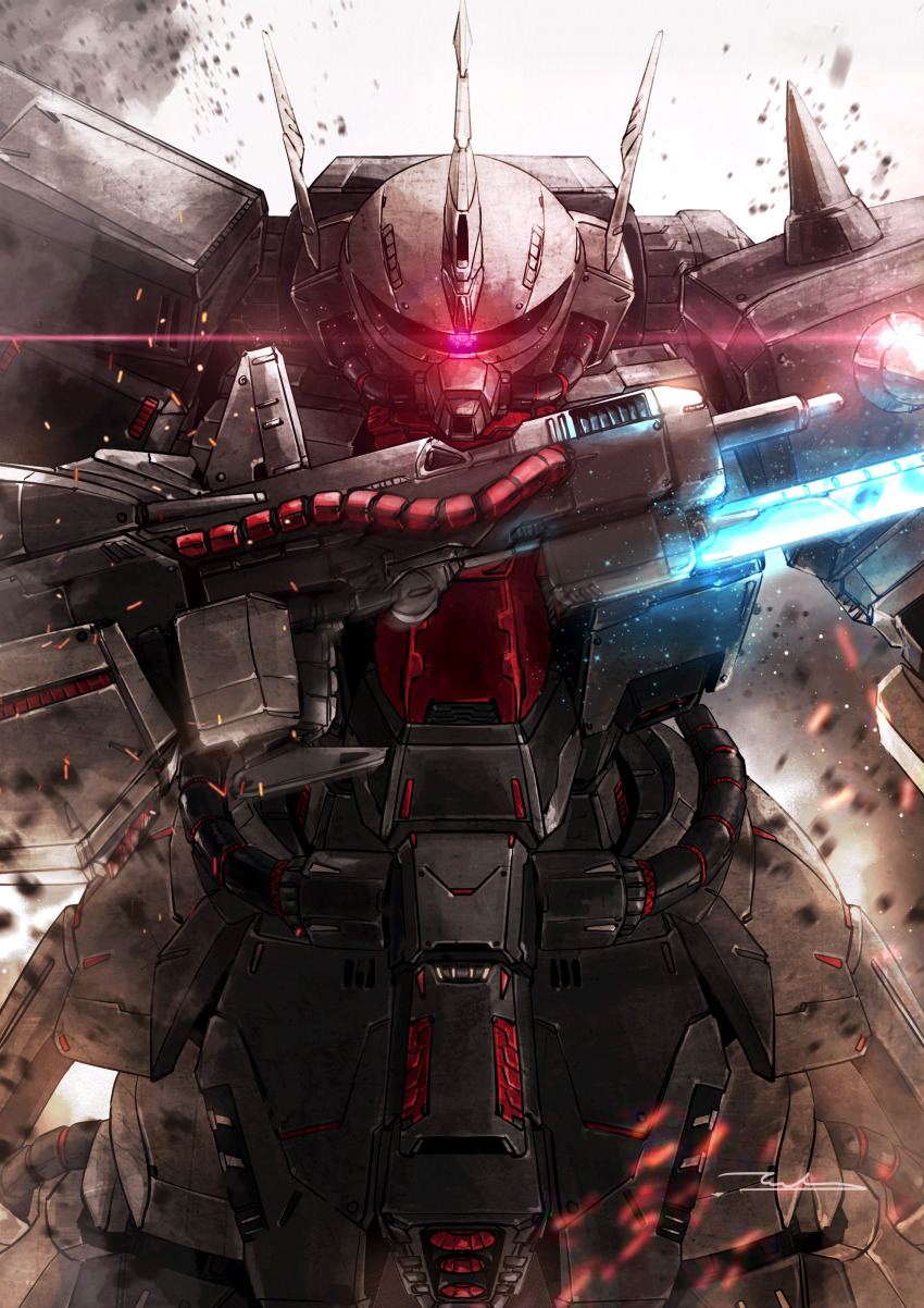 absurdres, cable, glowing, glowing_eyes, gundam, gundam_zz, highres, mecha