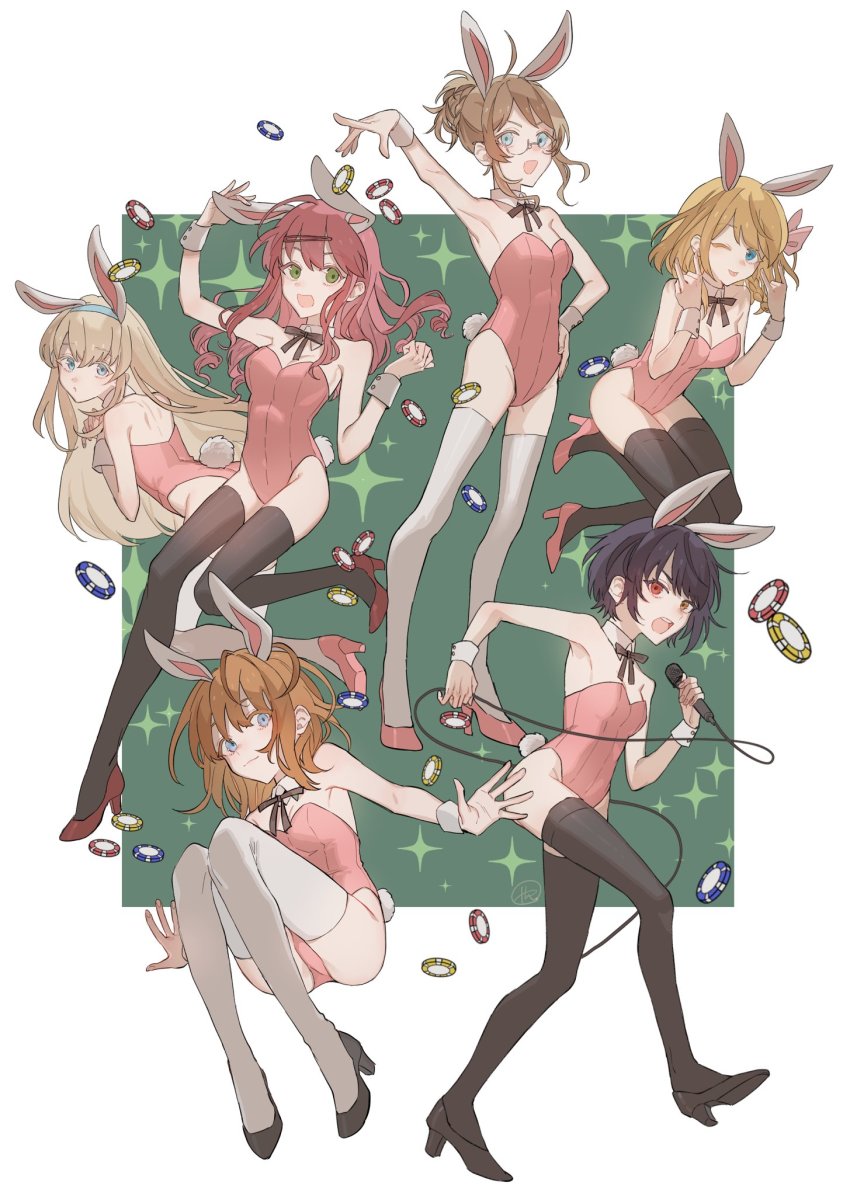 6+girls, animal_ears, anzu_(ensemble_stars!), black_hair, blonde_hair, blue_eyes, braid, brown_hair