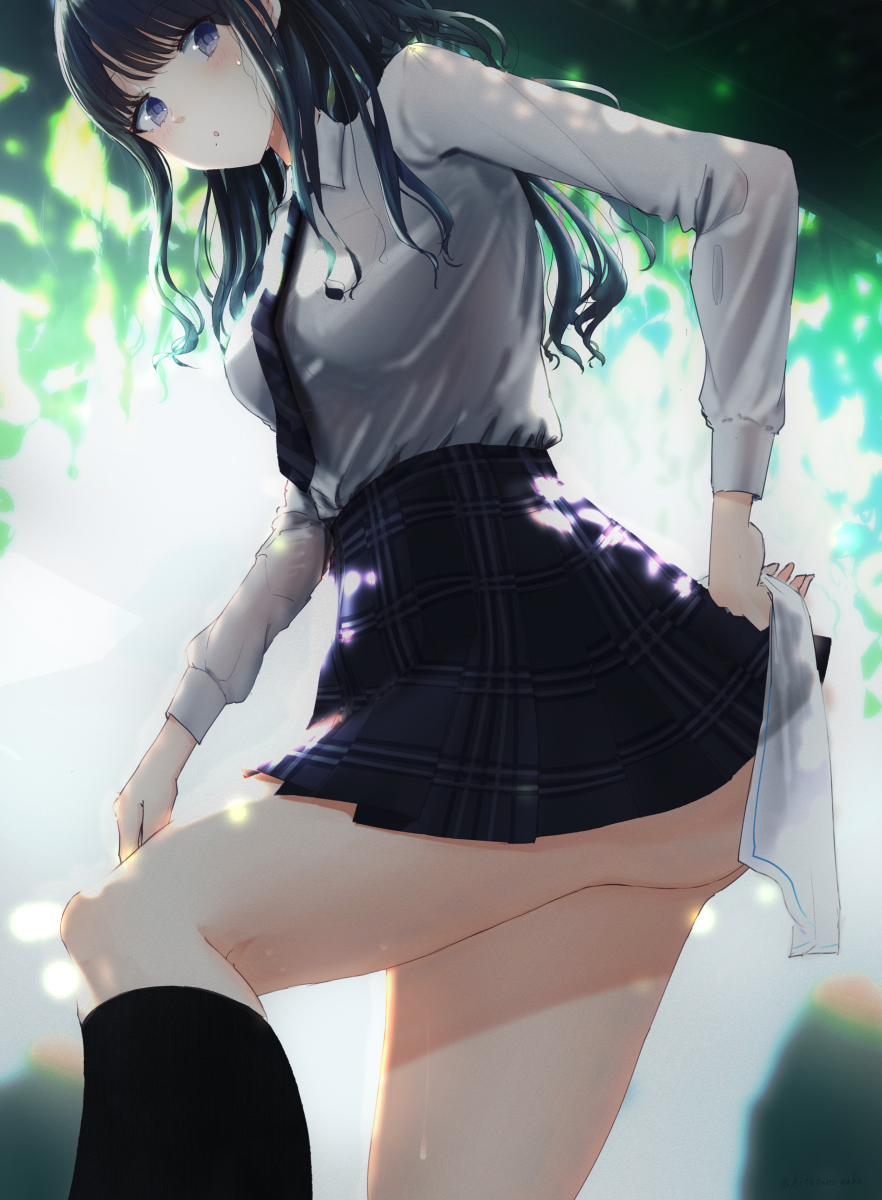 1girl, black_legwear, blush, breasts, highres, hitotu_no_naka, idolmaster, idolmaster_shiny_colors, kazano_hiori, school_uniform, small_breasts, tagme