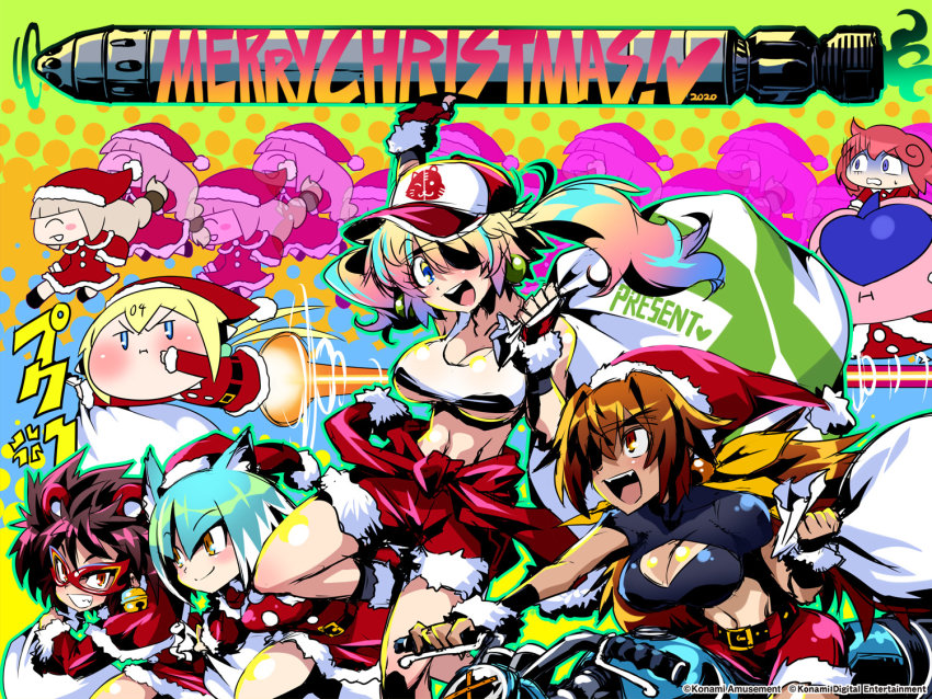 6+girls, animal_ears, asagi_(bombergirl), blue_hair, blush, bombergirl, bombergirl_official, breasts