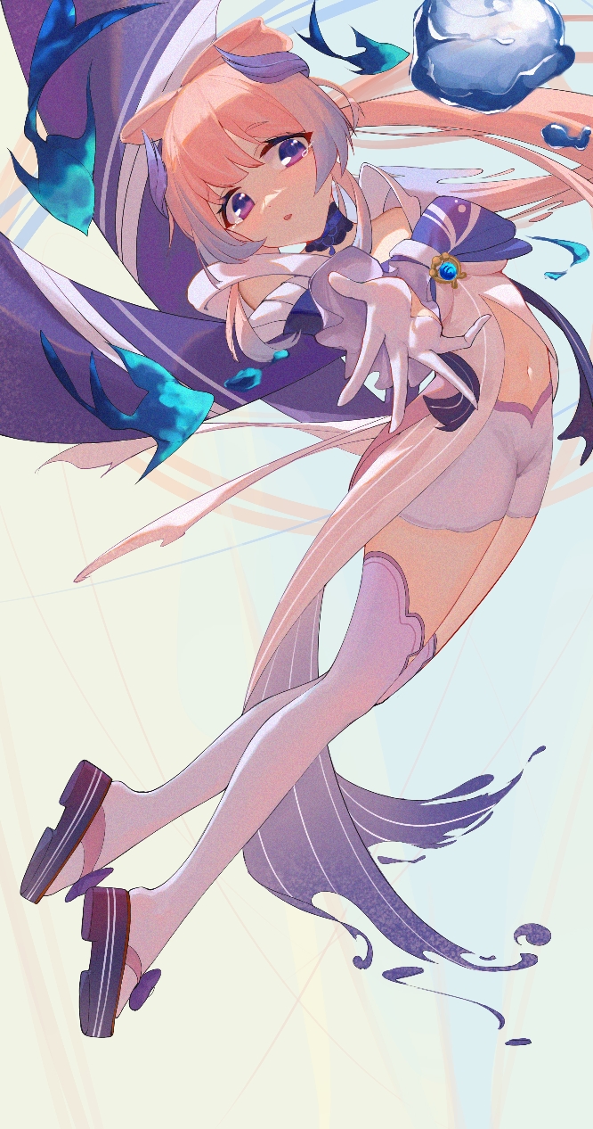 1girl, blue_hair, blunt_bangs, bow, fish, frilled_sleeves, frills, full_body