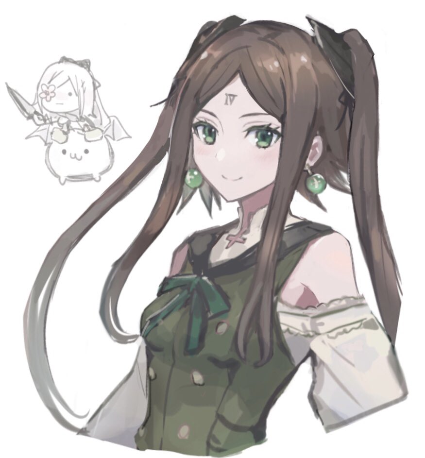 2girls, 3ch_, bare_shoulders, brown_hair, chibi, detached_sleeves, drag-on_dragoon, drag-on_dragoon_3